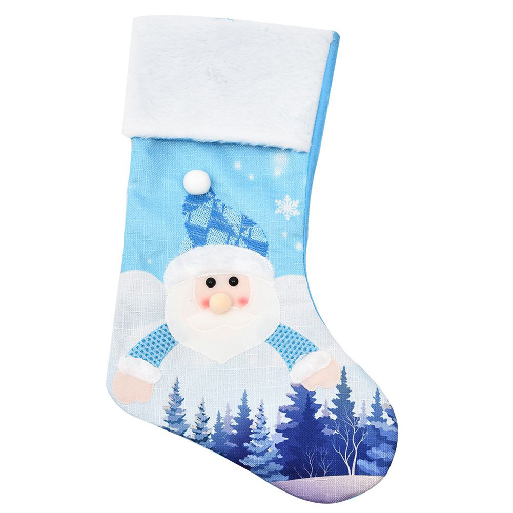 Christmas Stocking Hanging - 大きな青い編み物のクリスマスストッキング 47x30cm。サンタの袋型で、家のクリスマスツリーに飾ったり、ホリデーシーズンの装飾として使ったりできます。