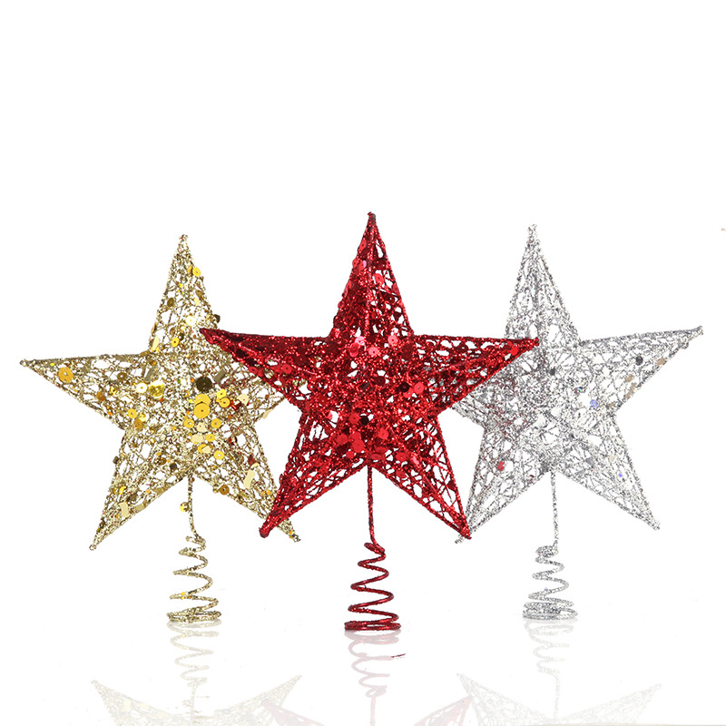 Star Tree Topper - 15/20/25/30センチメートル中空スターゴールド銀色のクリスマスツリースタースパンコールクリスマスツリートッパーオーナ装飾用品