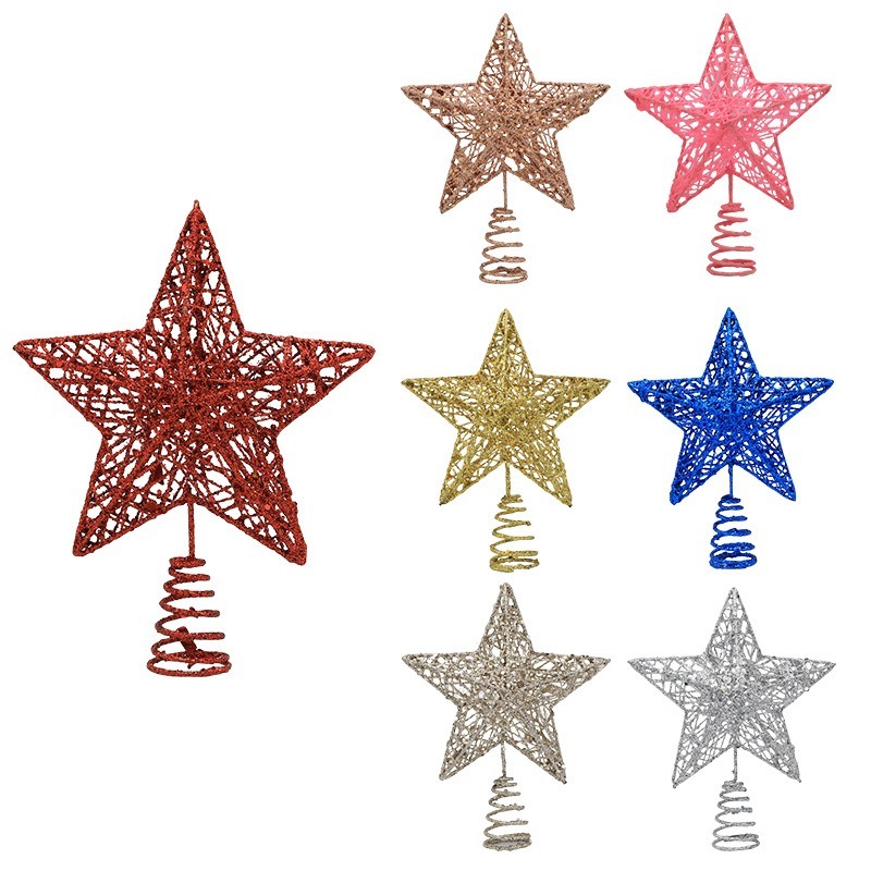 Star Tree Topper - キラキラ光るアイアン製クリスマスツリートッパースター。ゴールド、シルバー、レッド、ブルーの4色。サイズは15cm、20cm、25cm、30cm。クリスマスオーナメント、ホリデーパーティー、家庭用、店舗のウィンドウデコレーションに。