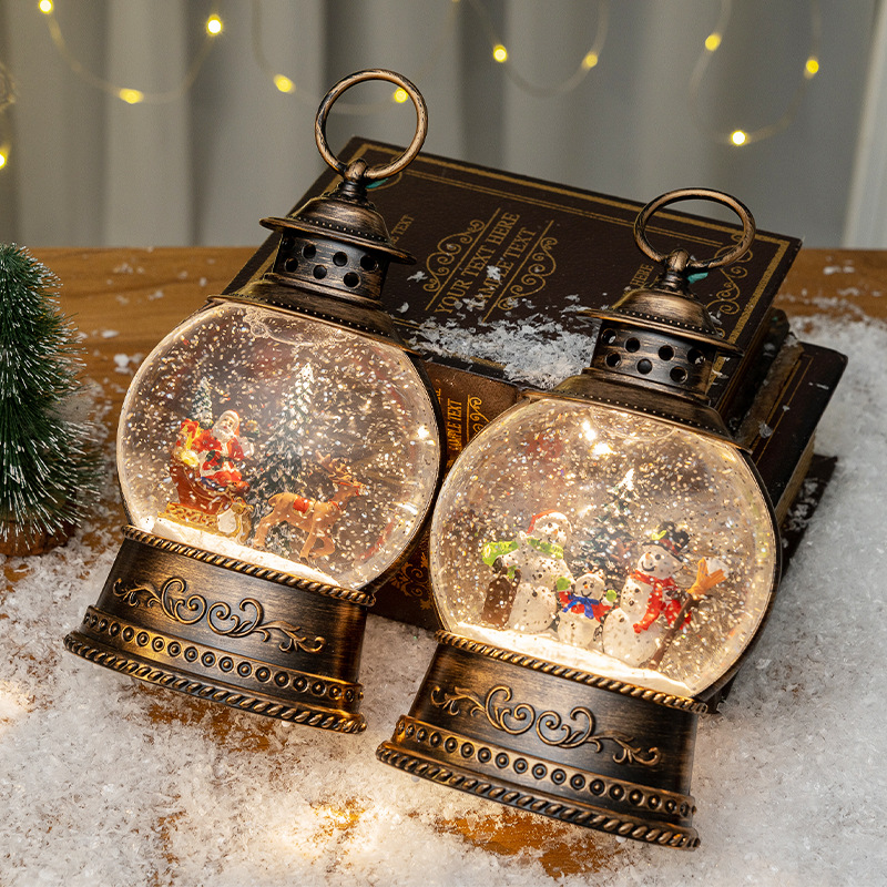 Snow Globe Musical - クリスマスデコレーション、大型の平らな円形のオルゴール、ライトアップ機能付きスノーグローブ、クリスマスギフト（小）