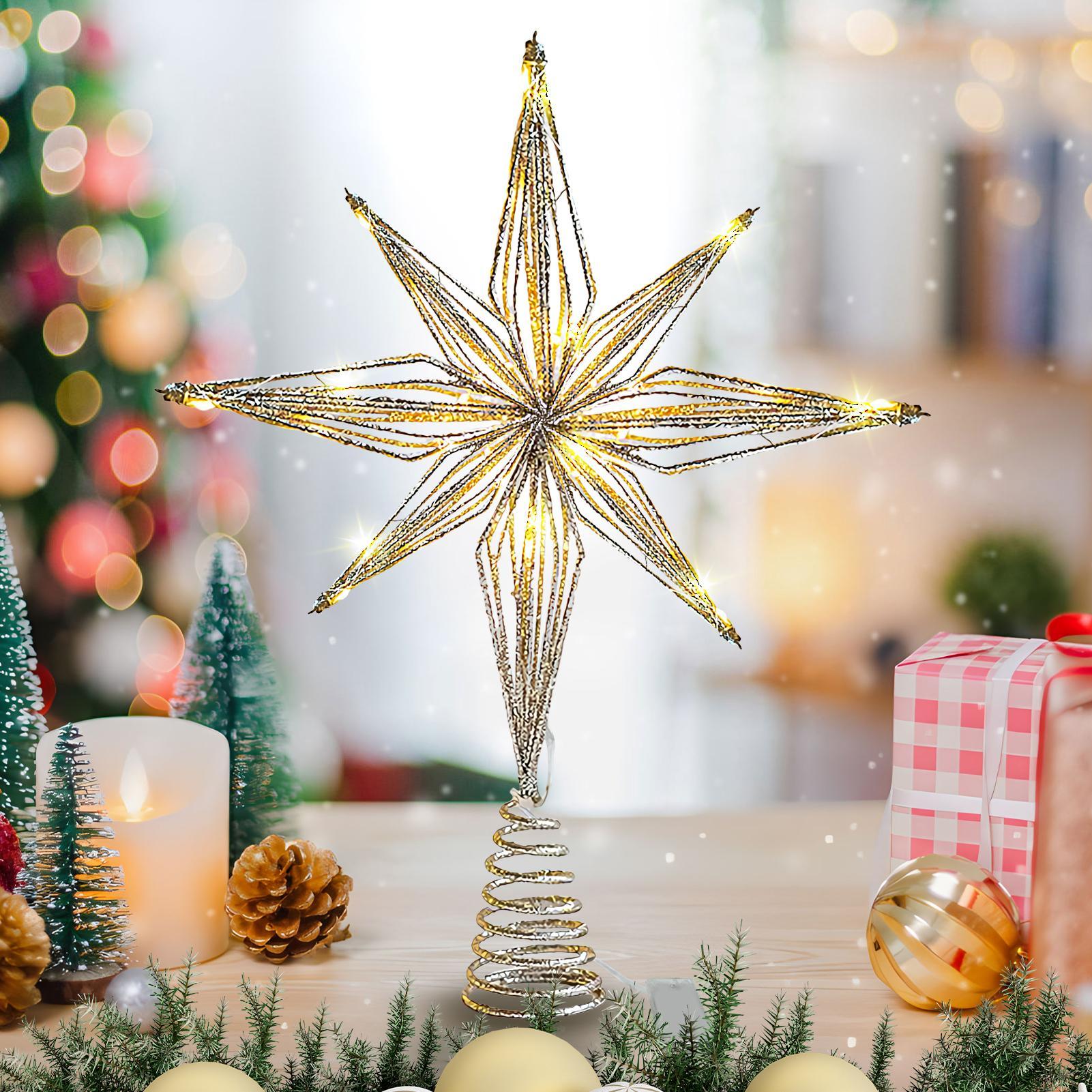 Star Tree Topper - クリスマスツリートッパー 3D スター ライト付きツリートッパー クリスマスデコレーション プラグイン