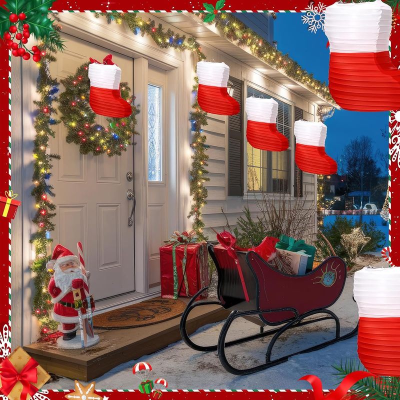 クリスマスペーパーランタン1個。クリスマスストッキング型ペー - Christmas Stocking Hanging のレビューと価格