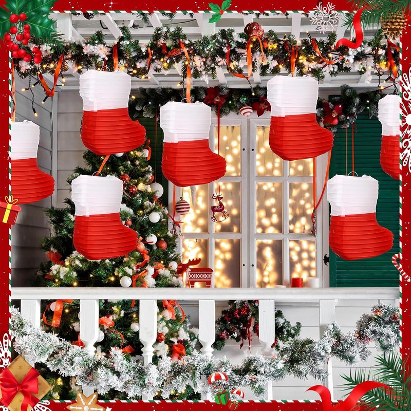 クリスマスペーパーランタン1個。クリスマスストッキング型ペー - Christmas Stocking Hanging のレビューと価格