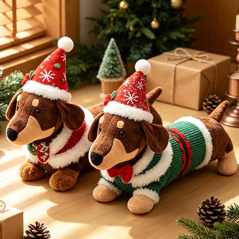 ダックスフントのクリスマスぬいぐるみ、クリスマスデコレーショ - Santa Hat Plush のレビューと価格